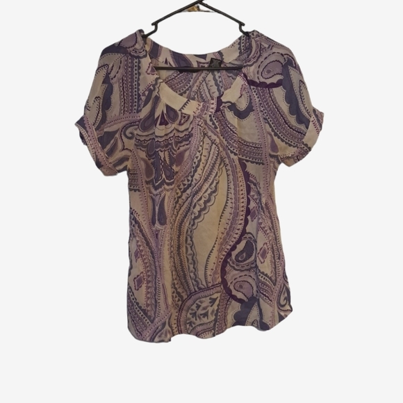 New York&Company sheer purple paisley pattern with button sleeve woman's medium - Picture 1 of 6